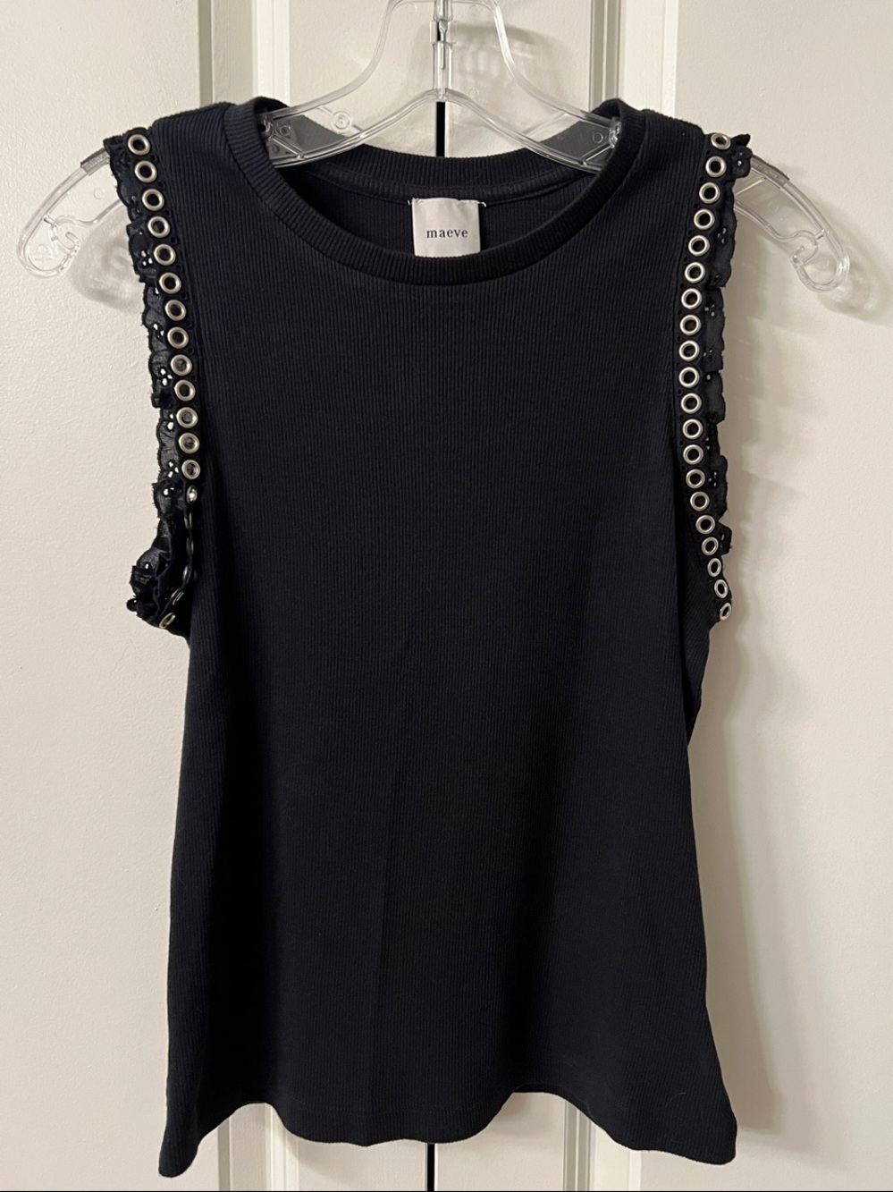 Anthropologie “Maeve” Black Eyelet Trim Sleeveless Top